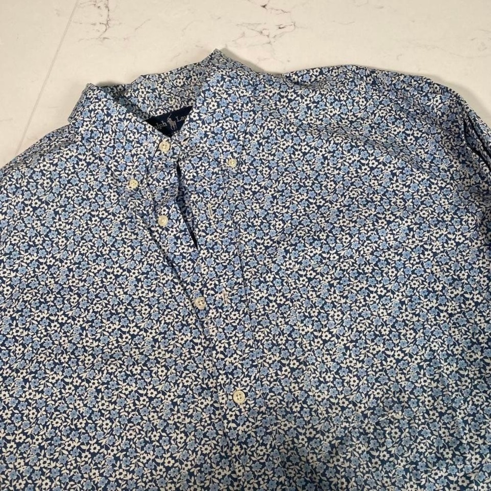 Ralph Lauren Floral Button Down Shirt Men's | Blue White | 100%‎ Cotton